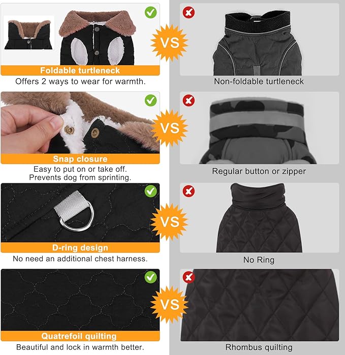 BEAUTYZOO Winter Dog Vest Coat with Harness Built in, Warm Puppy Jacket for Small Medium Dogs, Lightweight Cold Weather Small Dog Coat, Fleece Puffer Vest Windproof Snowproof Pet Clothes, Black