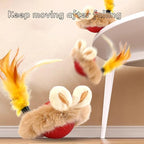 Cat Interactive Ball Toy with Feather, The Upgrade Agile Moving Cats Ball, Touching Automatic Moving for Bored Indoor Adult, 3-in-1 Pet Toy for Indoor
