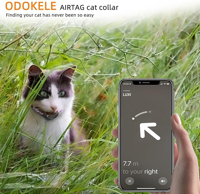 Airtag Cat Collar Breakaway, Odokele Reflective Cats Collars with Apple Air Tag Holder for Kitten, Cat GPS Tracker Adjustable Collars with Safety Quick Release Buckle for Kitties and Puppies - Blue