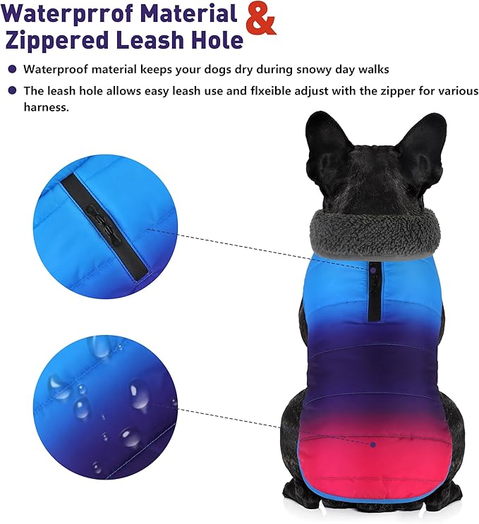 Dog Winter Coat, Waterproof Dog Jacket with Leash Hole, Reflective Adjustable Pet Snow Vest, Warm Fleece Sweater for Small Medium Large Dogs - Gradient Blue, M