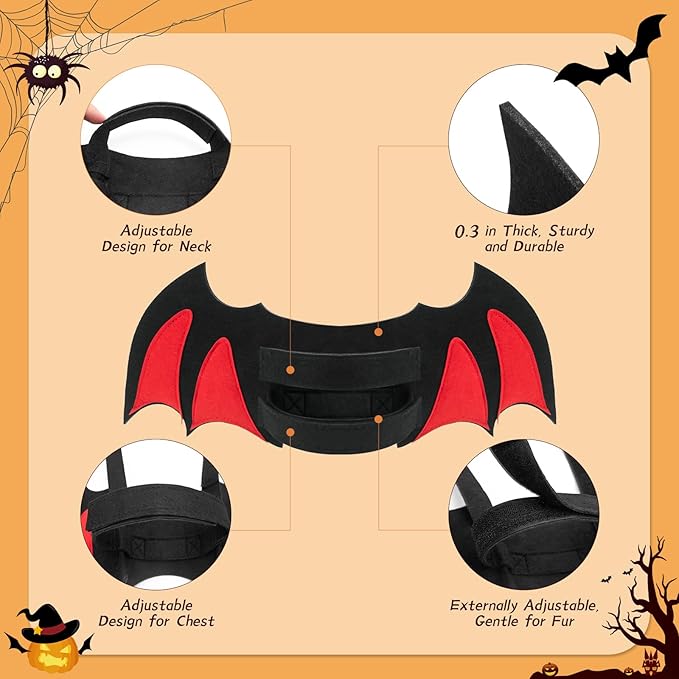 Byhoo Halloween Cat Bat Wings Costume-Sturdy Shape Without Collapsing, Essential for Halloween, Fits Kitten，Adult Cat & Small Dog