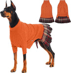 IECOii Girl XXXL Dog Sweater Dress, Girl Dog Sweaters for Extra Large Dogs Turleneck, Orange, XXXLarge, Thermal Warm Knitwear with Leash Hole, Adorable Cable Knit Sweater for Christmas & Thanksgiving