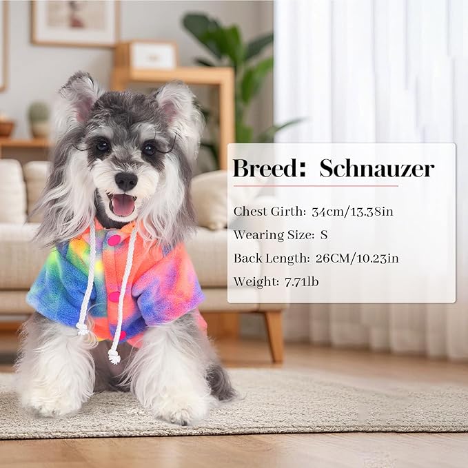 Dog Hoodie Tie Dye Dog Sweatshirt Chic Winter Clothes Ultra-Soft Warm Sweaters for Small Medium Dogs Fashion Pet Clothes for Dogs (Multicolor, S (Back: 11.02",Chest: 15.74", Neck: 13.77"))