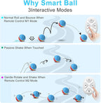Dog Toys Dog Ball, Durable Motion Active Rolling Balls with Remote Control LED Light, Rubber Peppy Pet Balls for Medium Large Dogs, USB Rechargeable, 3.2-in Diameter (RedBlue)