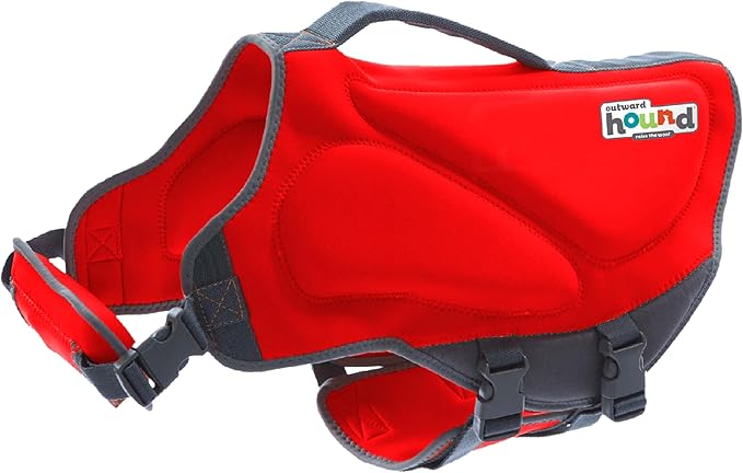 Outward Hound Dawson Swim Dog Life Jacket, High-Performance Neoprene Dog Life Vest for Swimming, Boating, and Water Safety, XS, Red
