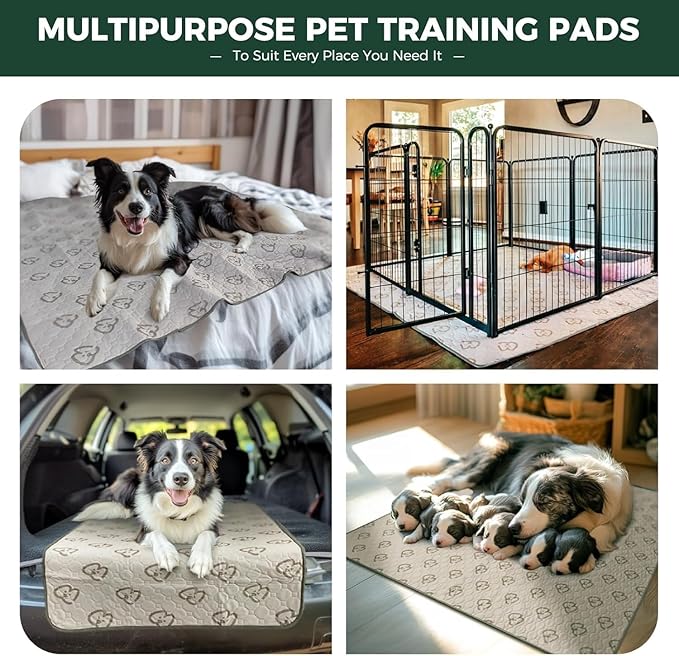 FXW Washable Pee Pads for Dogs, Puppy Pads with Super Absorbent, Specifically Designed for FXW Rollick/Homeplus 24inch 8 Panels Dog Playpen, 85" × 39" Rectangle, Khaki, 2 Packs