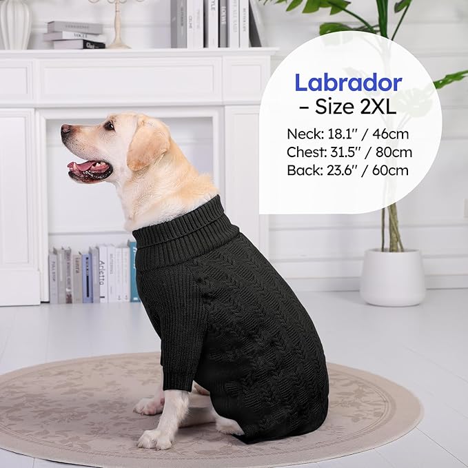 ASENKU XXL Dog Sweaters for Large Dogs Girls Boys, Doberman Sweater for Female Male, Winter Turtleneck Long Sleeve Pet Christmas Sweater for Pitbull Golden Labrador (Grey, 2XL)