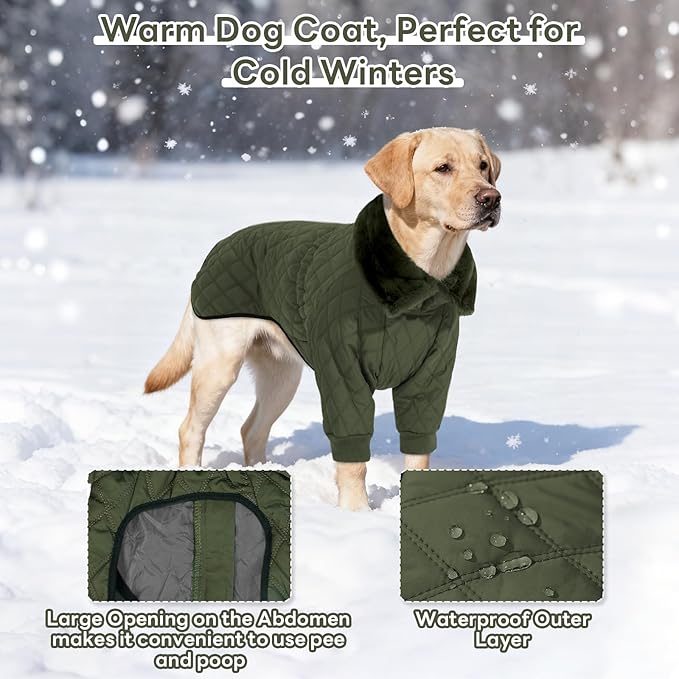 IDOMIK Dog Winter Coat for Medium Dogs, Warm Dog Winter Jacket with Fleece High Collar, Zippered Cold Weather Coats for Dogs, Waterproof Doggy Snow Jacket Clothes,Green,M