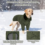 IDOMIK Dog Winter Coat for Large Dogs, Warm Dog Winter Jacket with Fleece High Collar, Zippered Cold Weather Coats for Dogs, Waterproof Doggy Snow Jacket Clothes,Green,3XL