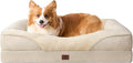 EHEYCIGA Memory Foam Dog Bed for Medium Size, Orthopedic Dog Sofa with Sides and Waterproof Liner, Washable Bolster Pet Couch with Removable Cover, 35x22x6.5 Inch, Beige