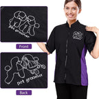 Noverlife Short Sleeves Pet Grooming Workwear With Full Zipper, 3XL Size, Anti-Static Beautician Smock, Lightweight Groomer Cosmetologist Uniforms Style Dog Cat Jacket for Men Women