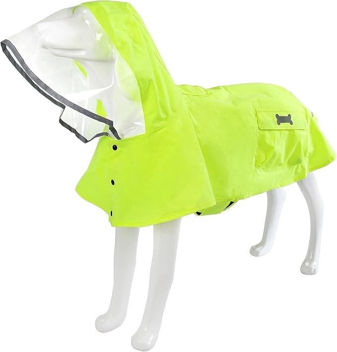 Dog Raincoat Waterproof Rain Poncho with Hoodie, High Reflective Adjustable Pet Rain Jacket with Leash Hole for Small Medium and Large Dogs (Fluorescent Green, Small)