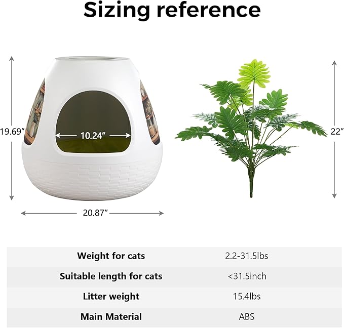Copod8 Cat Cave, 3-in-1 Kitty House Condo with Plant, Cat Cushioned Bed, Cat Scratchers, Modern Cat Pet Furniture for Indoor, Kitty Hiding Spot (White, M)
