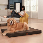 Outdoor Dog Bed for Medium Dogs, Waterproof Dog Crate Mat Orthopedic Egg Crate Foam Pet Bed with Washable Removable Oxford Cover, Brown