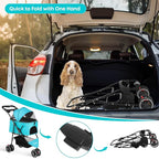 Pet Stroller,Dog Stroller for Small Medium Dogs Cats,3 Wheels,Foldable,with Breathable Mesh Canopy,Cup Holders,Easy Assembly,Mint Green