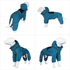 LOVELONGLONG Waterproof Dog Raincoat with Removable Hood – Outdoor Full Body Dog Jacket, Windproof Snowproof Shell Suit – All Season Pet Rain Gear Ocean Teal 4XL