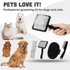 Dog Slicker Brush for Dogs Grooming Kit 4PCS | Large Dog Brush for Goldendoodles Poodles Doodles | Long Pin Haired Brush | Poodle Brushes and Comb (Black)
