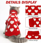 KOOLTAIL Cat Turtleneck Sweater - Soft Knit Cat Christmas Sweater, Heart Love Pattern, Thick Warm Cold Weather Clothes for Small to Large Kittens & Puppies, Red
