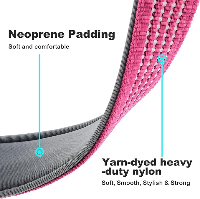 Plutus Pet Reflective Dog Collar with Aviation Aluminum Buckle, Neoprene Padded for Comfort, Lightweight, Heavy Duty Nylon Collar for Puppy Small Medium Large Dogs (Pink, L)