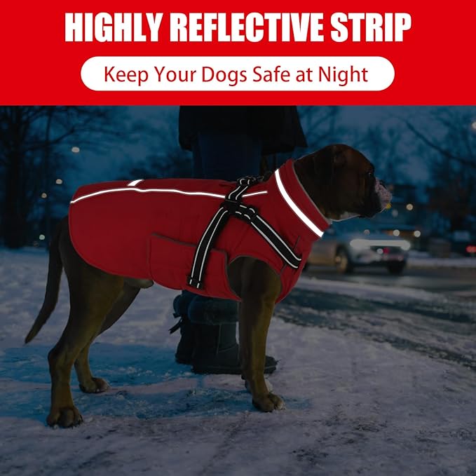 Doglay 2 in 1 Dog Coat with Harness Built-in, Waterproof Dog Winter Jacket with Pocket & Poop Bags, Reflective Adjustable Pet Winter Coat for Small, Medium, Large Dogs