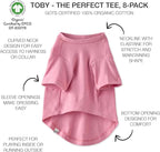 Toby II - The Perfect Tee, 8 Pack Short Sleeve Pet T-Shirt 100% Organic Cotton Tees Clothes for Small, Medium, Large Dogs, Rainbow Pink, XX-Small