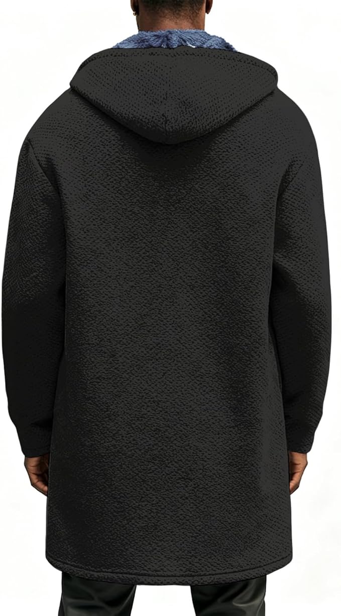 Mens Long Cardigan Hoodies Full Zip Fleece Lined Jackets Fashion Knitted Color Block Hooded Coat with Pockets