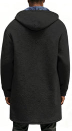 Mens Long Cardigan Hoodies Full Zip Fleece Lined Jackets Fashion Knitted Color Block Hooded Coat with Pockets