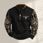 HOTYD Aztec Cowboy Jacket Men Vintage Bullhorn Printed Oversized Western Sweatshirt Long Sleeve Quarter Zip Pullover
