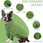 BRKURLEG Dog Sweater Warm Soft Fleece Dogs Sweaters, Turtleneck Sweatshirt for Small Medium Large Dogs, Dog Winter Coat, Christmas Pet Jacket with Zipper Cold Weather Coat (Green, S)