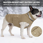 Dog Coat, Waterproof Winter Jacket, Warm Windproof Jacket, Reflective Adjustable Turtleneck Coats for Small Dogs with Hook & Loop - Khaki - S