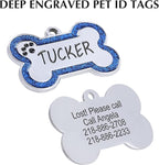 Personalized Stainless Steel Pet ID Tags with Glittery Bone Design - DEEP Engraved Dog Tags Engraved for Pets Customized with 5 Lines Dogs and Cats Pets