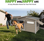 Large Outdoor Wooden Dog House, Weatherproof Dog Houses with Adjustable Vent Windows, Alloy Chew-Resistant Frame, Removable Floor for Medium & Large Dogs, (34" L x 22" W x 25.9" H)