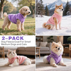 Idepet 2 Pack Dog Fleece Vest Sweater Warm Pullover Jacket with D-Ring Leash Reflective Winter Coat Hoodie for French Bulldog Pug Chihuahuas Yorkies Dachshunds(Purple&Pink,Large-French Bulldog)