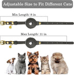 OOPSDOGGY Reflective Leather AirTag Cat Collar with Bell - Non Breakaway Adjustable Pet Collar with Apple Air Tag Holder - Lightweight GPS Kitten Collars for Small Dogs Puppy (Graphite)