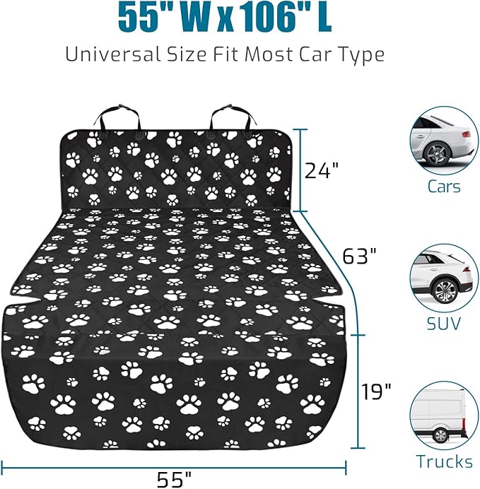 Veckle Cargo Liner, Upgraded Extra Large SUV Cargo Liner for Dogs Waterproof Scratchproof Cargo Cover for SUVs Sedans Vans with Bumper Flap Protector, Non-Slip, Universal Fit, Paw Print