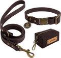 Wisedog Dog Collar and Leash Set, Waterproof Adjustable Puppy Collars with Cute Tag 6FT Dog Leash with Poop Bag for Small Medium Large Dogs (L(Collar:14"-22";Leash:5 ft), Brown)