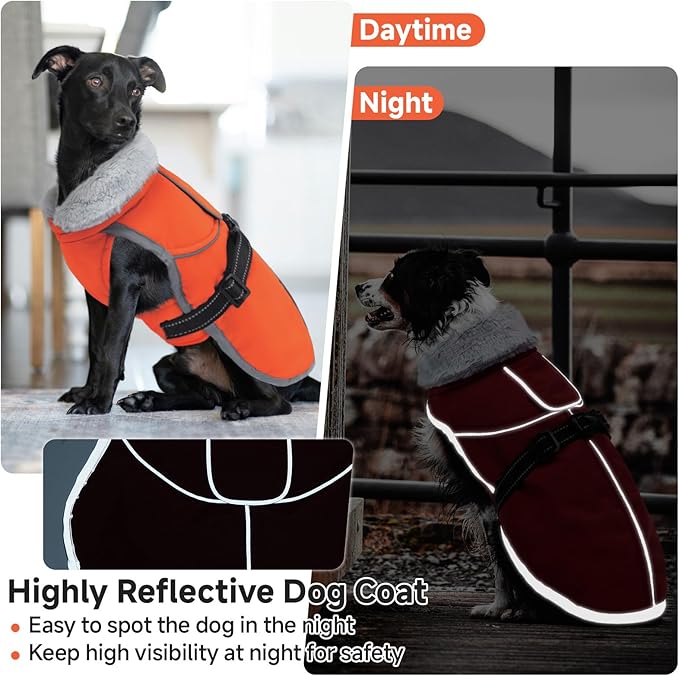 Lelepet Warm Dog Winter Coat Reflective Dog Jacket Fleece Vest Waterproof Windproof Cold Weather Coats with Adjustable Buckle Plush Turtleneck Pet Snowsuit for Small Medium Large Dogs,Yorshire,S