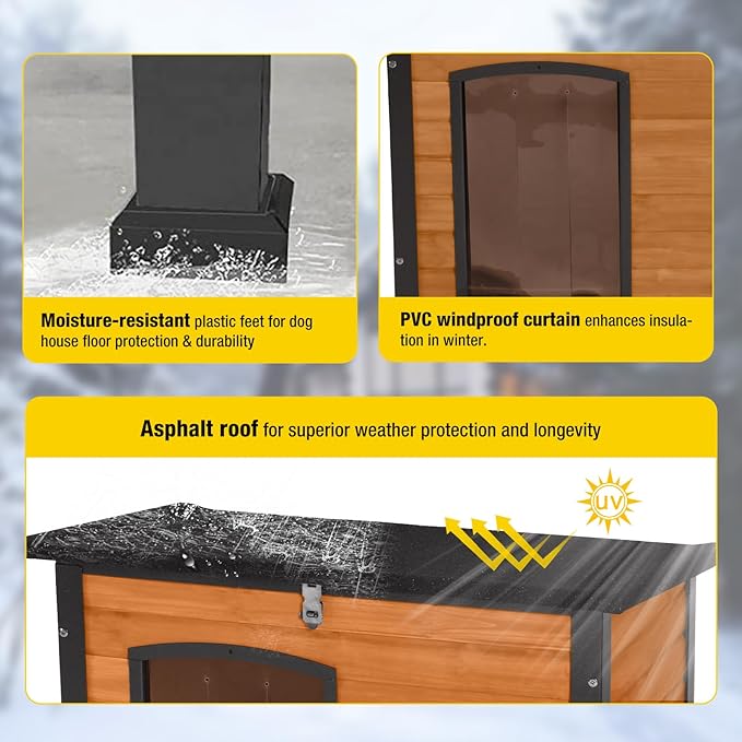 AIVITUVIN Outdoor Heated Dog House Anti Chewing Iron Frame Insulated Dog Kennel with Heating Pad Weatherproof Shelter （Brown,XL）