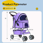 FDW Pet Stroller 4-Wheel Dog Cat Stroller Travel Folding Carrier Puppy Stroller with Cup Holder and Removable Liner for Small Medium Dogs Cats, Purple