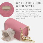 NINA WOOF Leather Poop Bag Holder- Versatile Vegan Leather Waste Bag Holder for Dog Poop, Accessories, & Leash, Reusable Pet Waste, Trash, Pet Diaper & Poop Bags Small Pouch Holder (Pink)