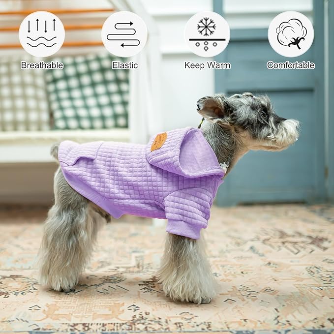 BEAUTYZOO Small Dog Hoodie Sweater with Pockets, Dog Clothes for Small Medium Dogs Boy Girl, Waffle-like Laminated Cotton Pet Coats with Hat and Leash Hole, All Weather Coat for Puppy Doggie Chihuahua