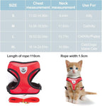 shudyear Summer cat Chest Harness and Leash, Anti-Escape Adjustable Soft mesh cat Leash and Chest Harness Set for All Types of Cats cat Vests (Size L,Red)