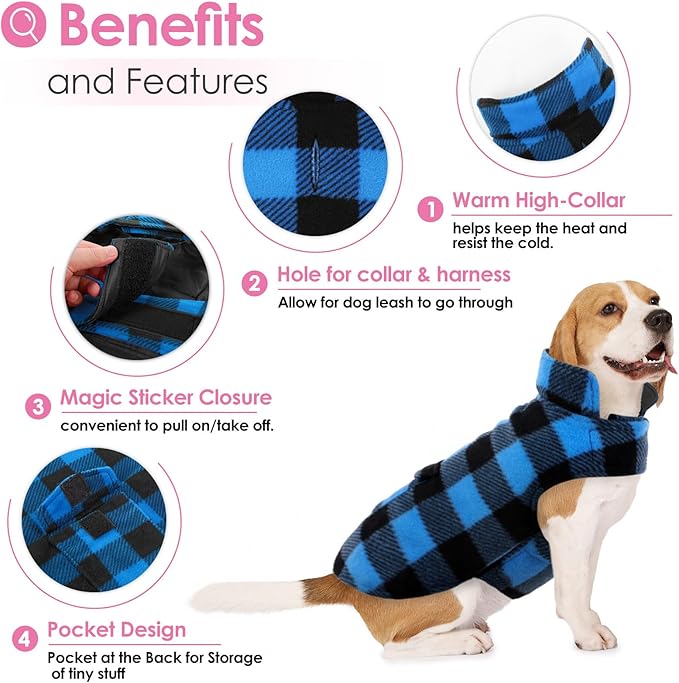 AOFITEE Dog Coat Plaid Dog Winter Coat for Large Dogs, Warm Dogs Jacket Christmas Sweater, Waterproof Pet Puffer Jacket, Reversible Pet Cold Weather Coats for Small Medium Large Pets, Blue XXL
