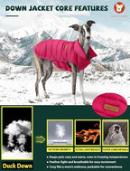 SPACE LION Dog Puffer Jacket, Down Winter Coat, Durable Outdoor Coat for Cold and Windy Conditions, Waterproof, Lightweight Jacket, Adjustable Fit for Small, Medium, Large Dogs(Red,16/XL)