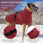 Queenmore Large Coat, Winter Jacket, Waterproof Puffy Snowsuit for Dogs - Adjustable Reflective Fleece Lining Warm Padding Parka for Cold Weather, Red L
