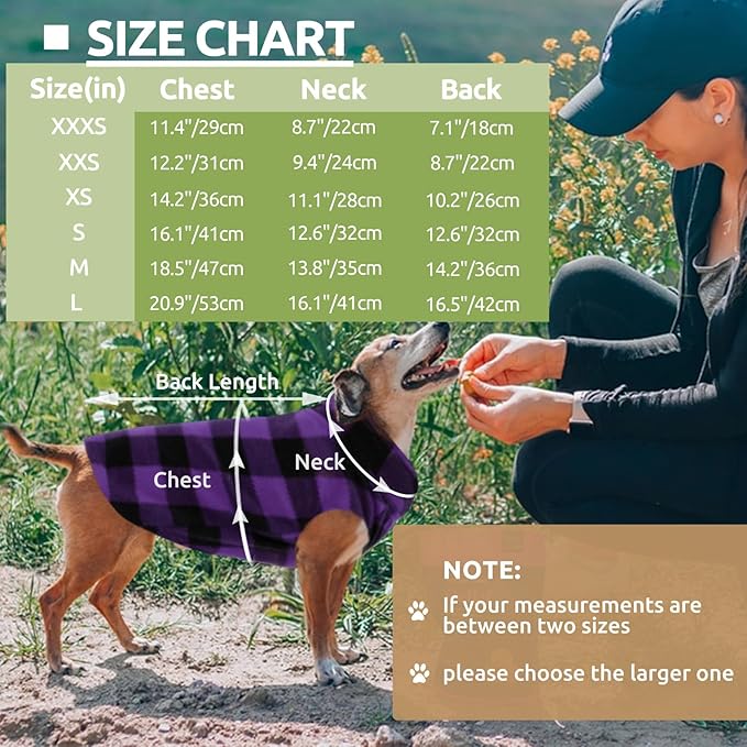KAMA BRIDAL Spring Autumn Winter Coat Pullover Fleece Vest for Cats Small and Medium Dogs Thin Sweater Purple & Black Plaid (Purple, L)