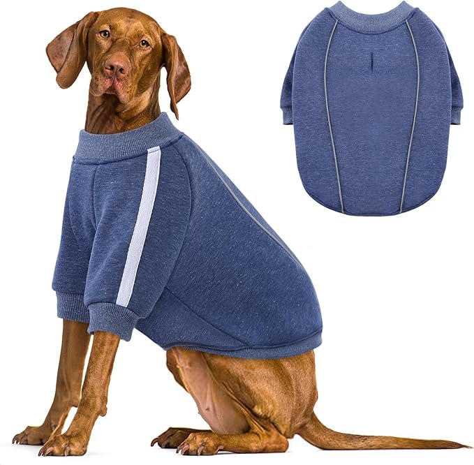 Queenmore Fleece Dog Sweater for Male Dogs, Soft Pullover Dog Sweatshirt with Leash Hole/Reflective Stripes – Cozy Winter Fleece Jacket for Small Medium Large Boy Puppy, Blue XXXL