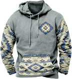 HOTYD Mens Western Aztec Sweatshirts Long Sleeve Fall Fashion Drawstring Pullover Vintage Graphic Cowboy Hoodie for Men