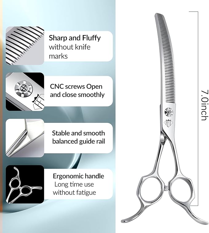 Professional Curved Thinning Scissors for Dog Grooming, 30-Degree Curvature, Japanese 440C for Trimming Dogs Cats and Other Pets face and paws (Curved Thinner)