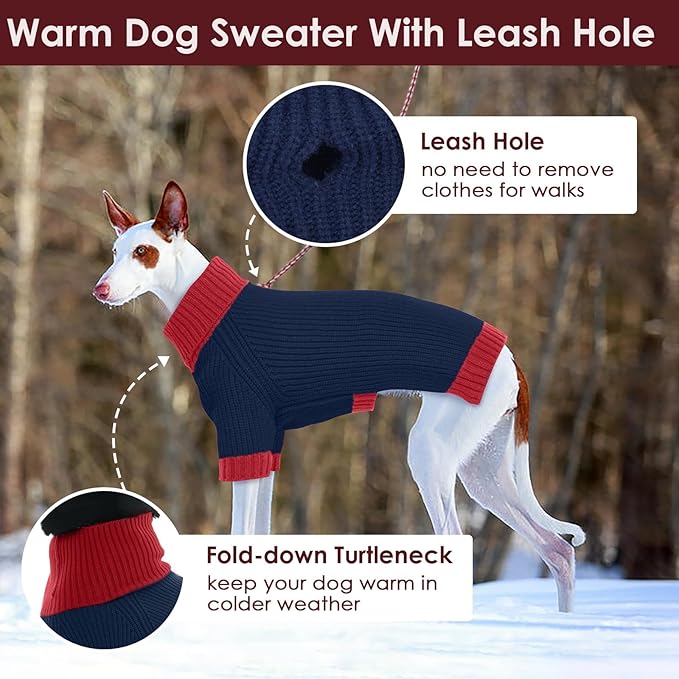 Dog Sweater XL, Turtleneck Sweaters for Large Dogs Girl Boy, Thermal Knit Sweatshirt with Leash Hole Easy Walking, Warm Big Dog Christmas Clothes for Beagle, Cocker Spaniel, NavyBlue XL